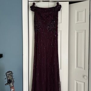 Adrianna Papell Merlot Off the Shoulder Maxi Dress